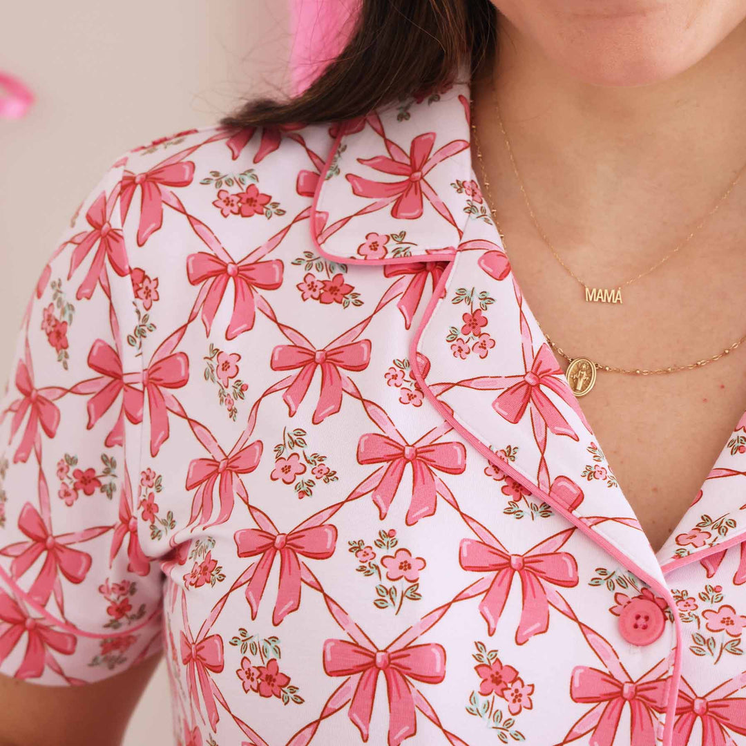 bow besties collared women's pajamas