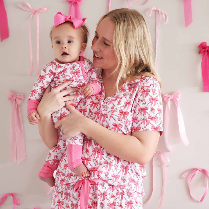 bow besties women's two piece pajama set mommy and me bows 