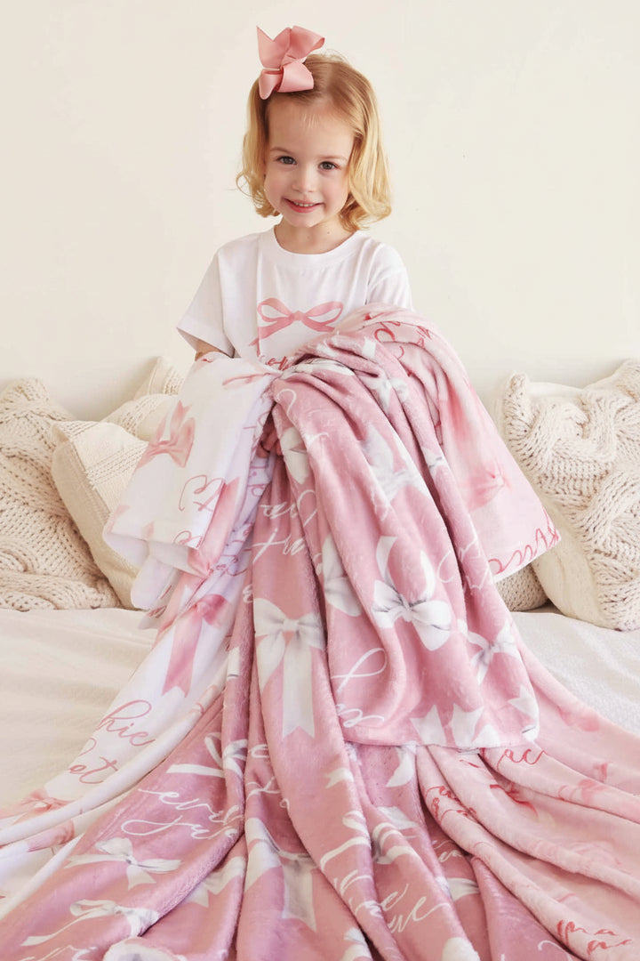 bow personalized kids blanket
