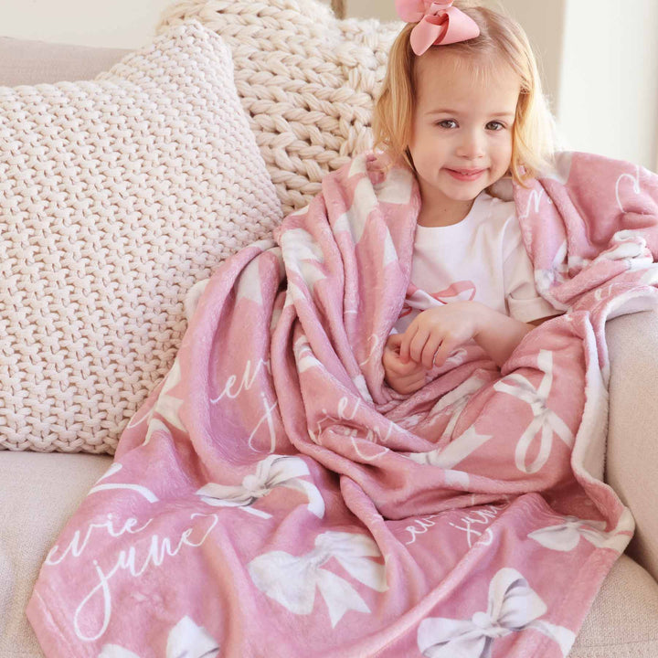 personalized bow blanket for kids pink