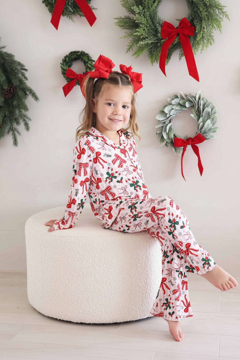 Girls' Christmas Two-Piece Flare Lounge Set | Bow What Fun