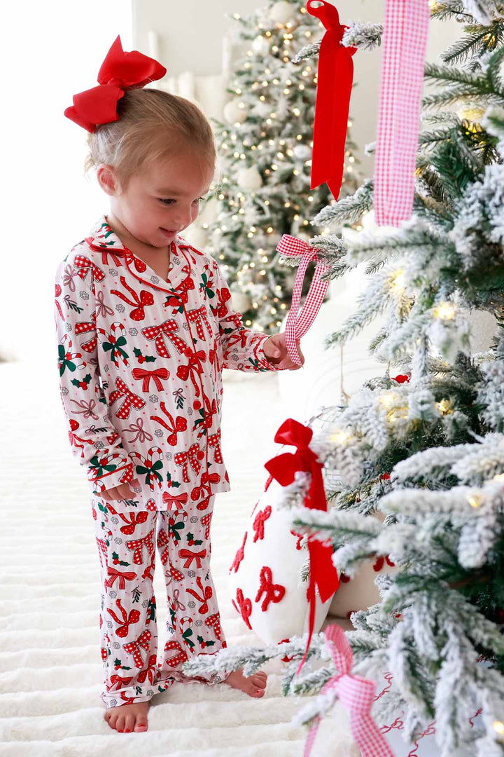 bow girls two piece flare lounge set for christmas 