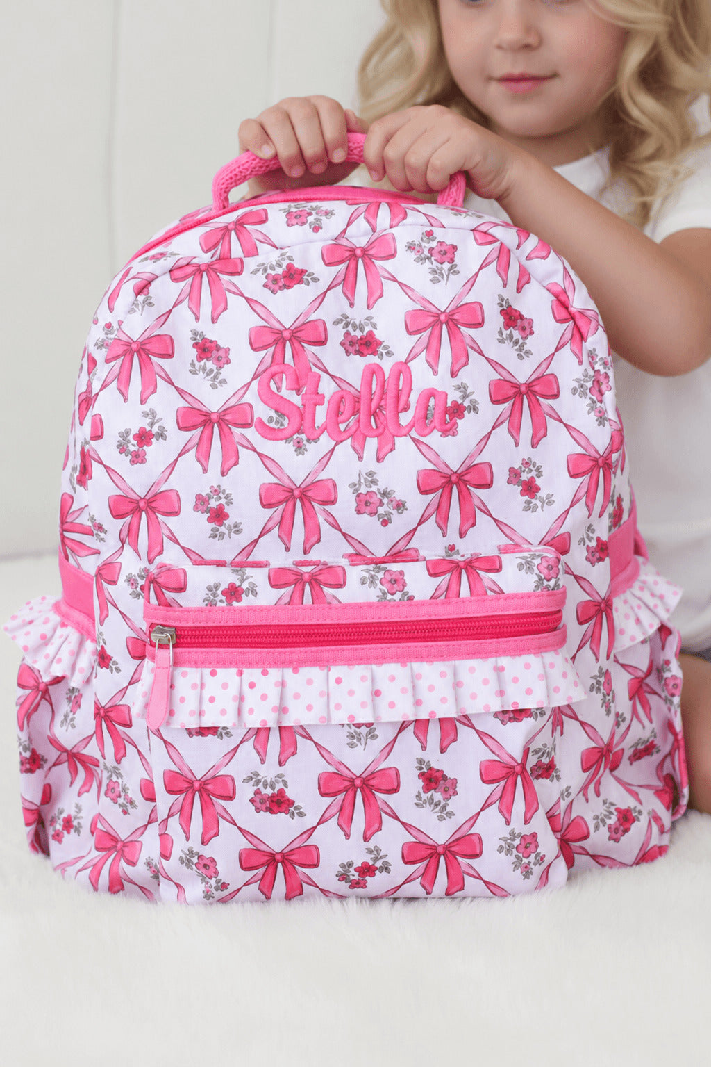 Kids Embroidered Ruffle Backpack | Bow Besties