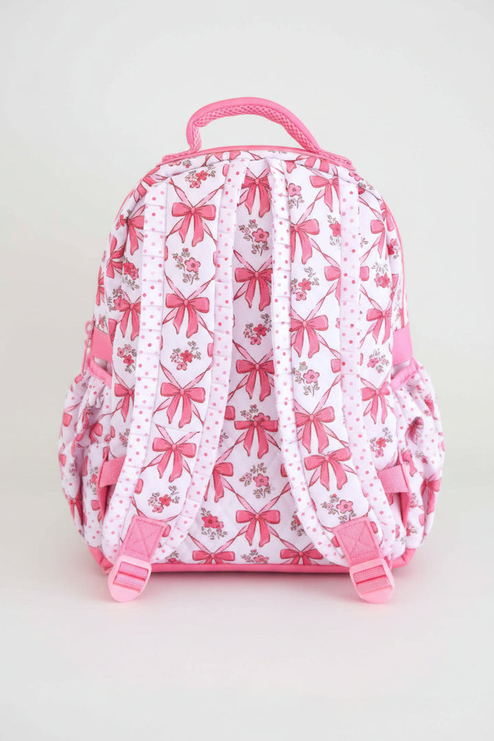 bow besties polka dot trim backpack with padded straps 