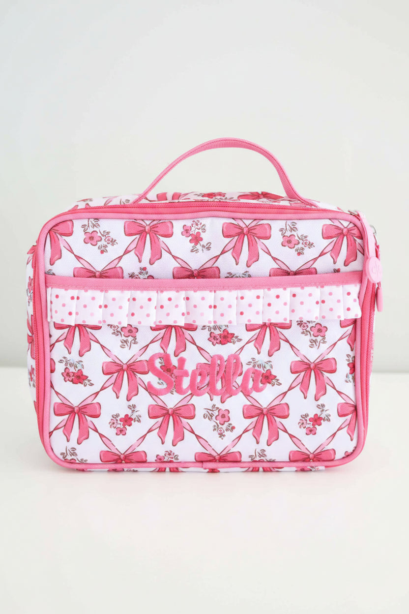 bow besties insulated embroidered hot pink bow lunchbox 