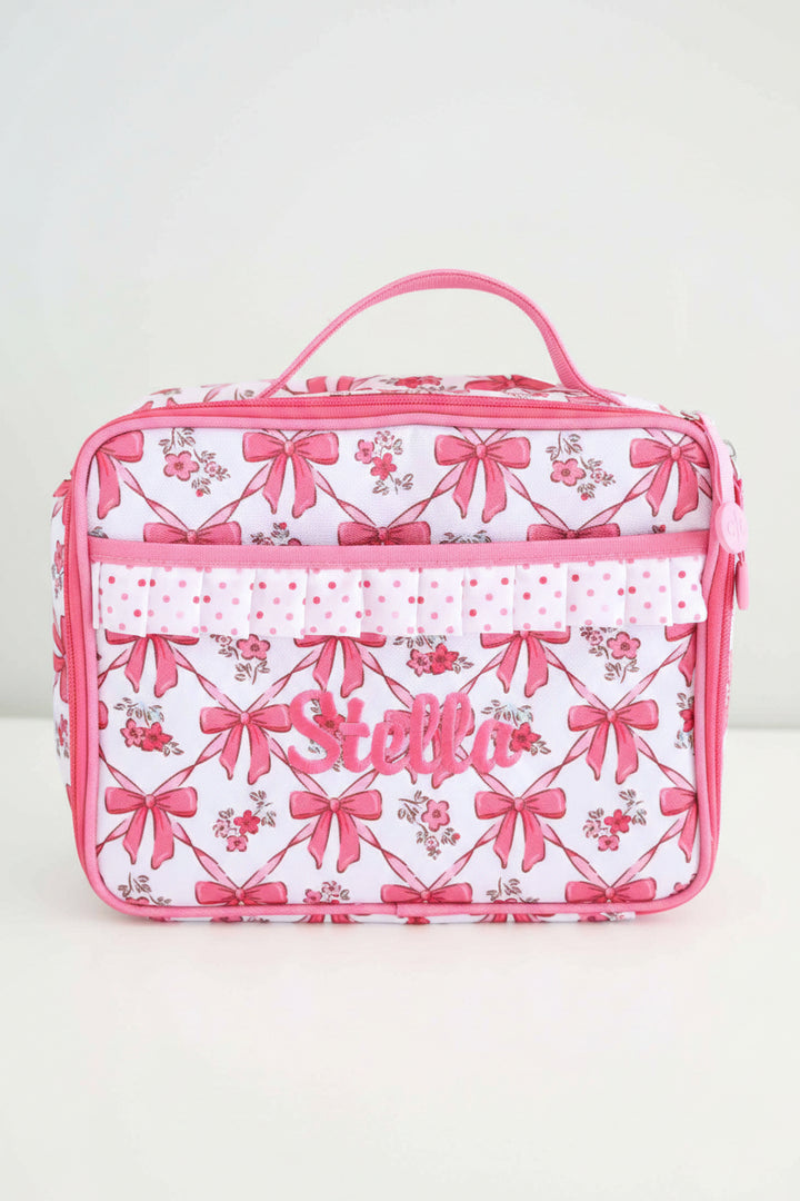 bow besties insulated embroidered hot pink bow lunchbox 