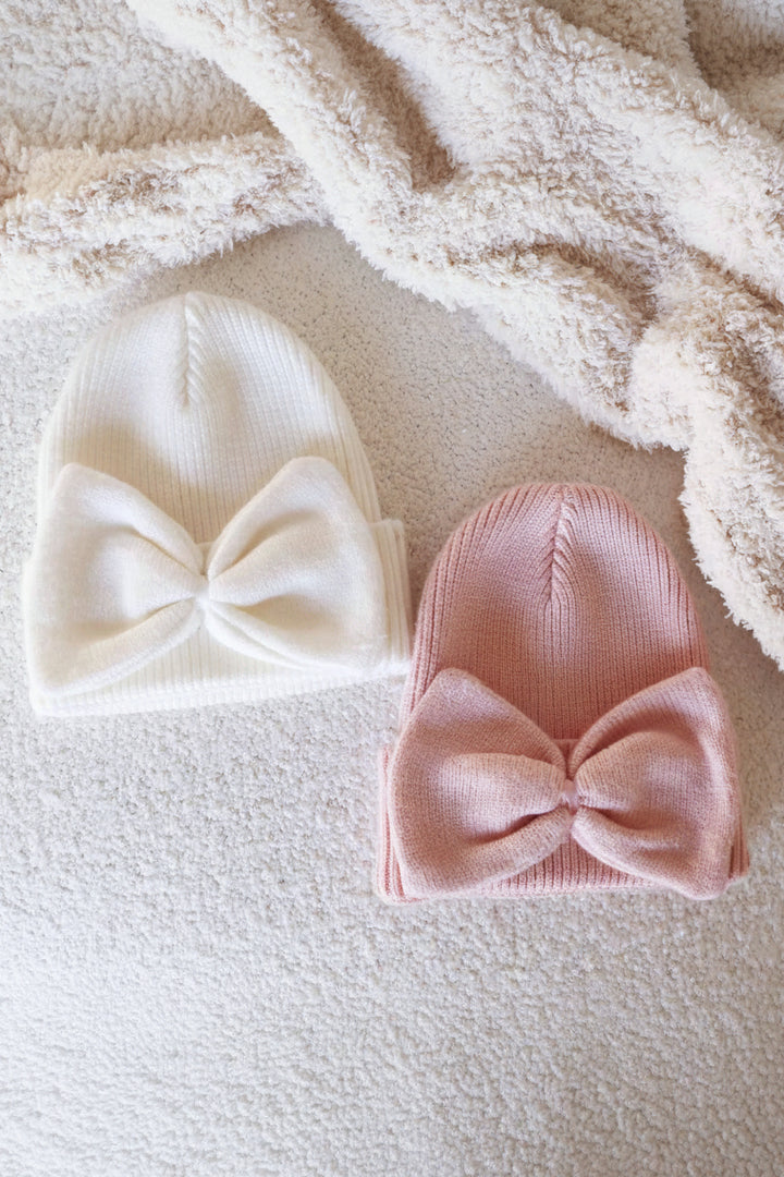 Knit Newborn Bow Beanies