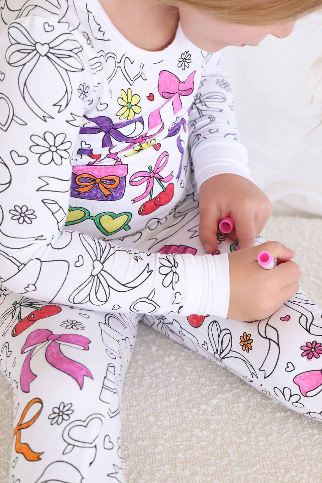 bows, purse and flowers colorable pajama set for girls 