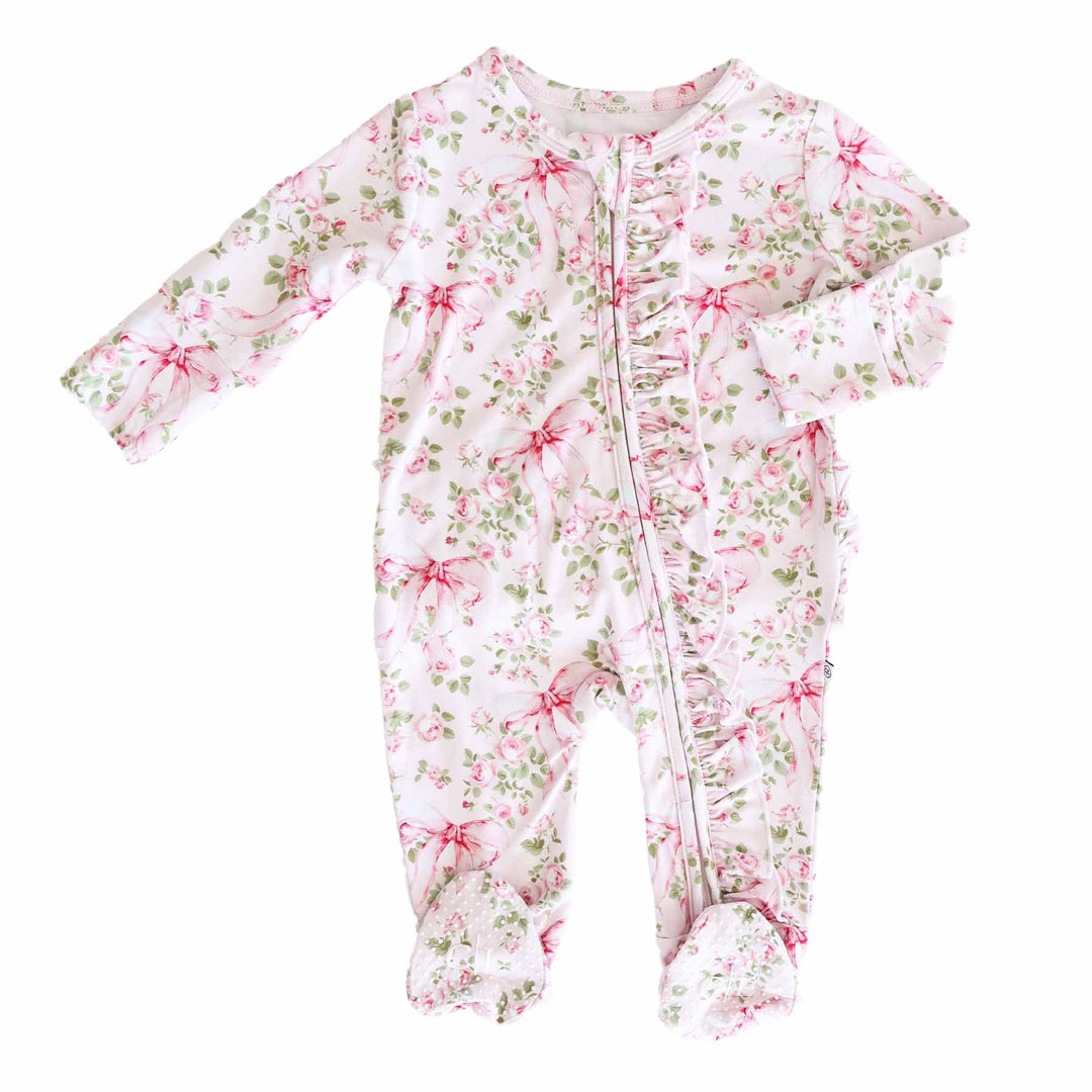 girls footie with ruffles bows in bloom 