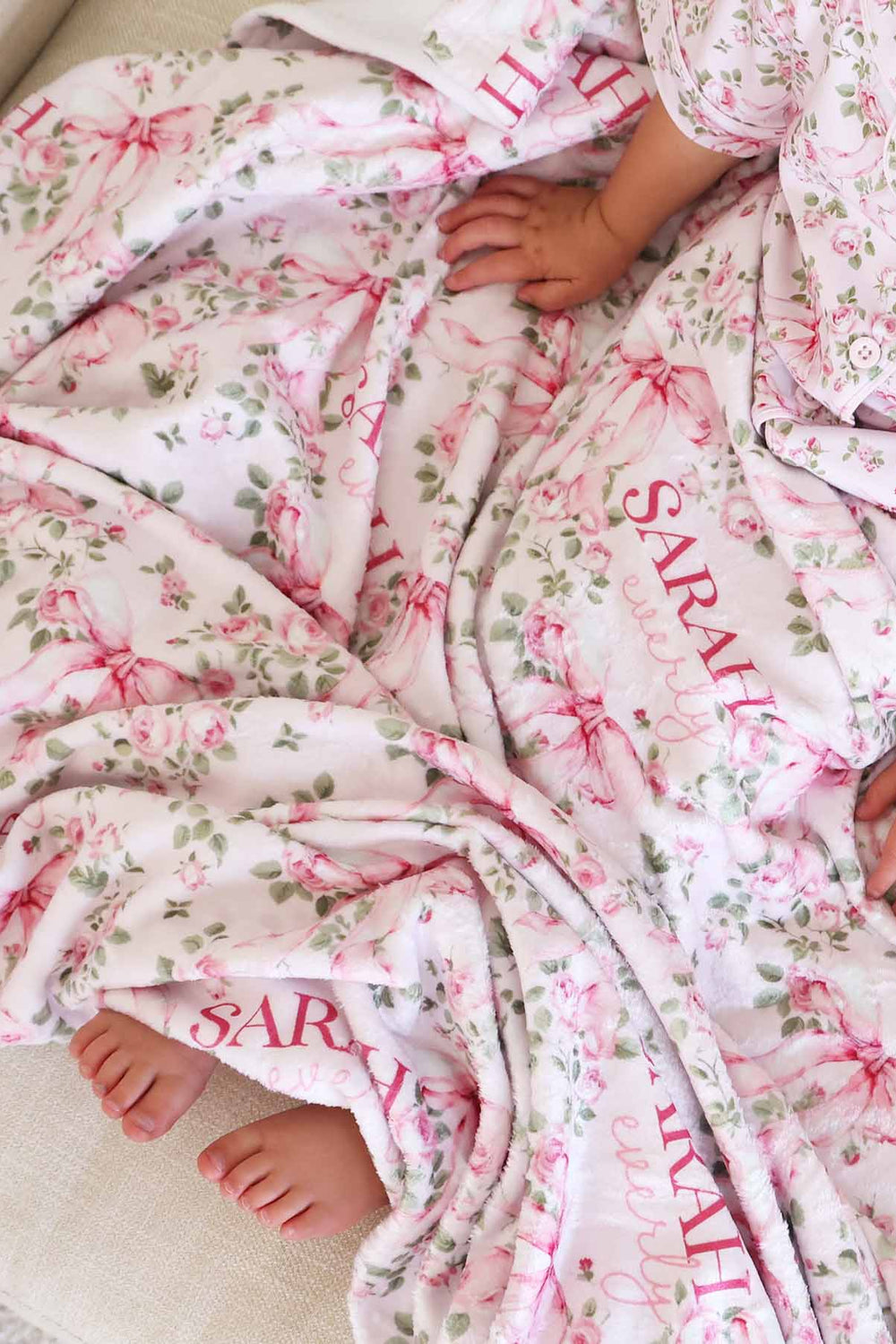 bows in blooms floral and bow personalized name blanket 