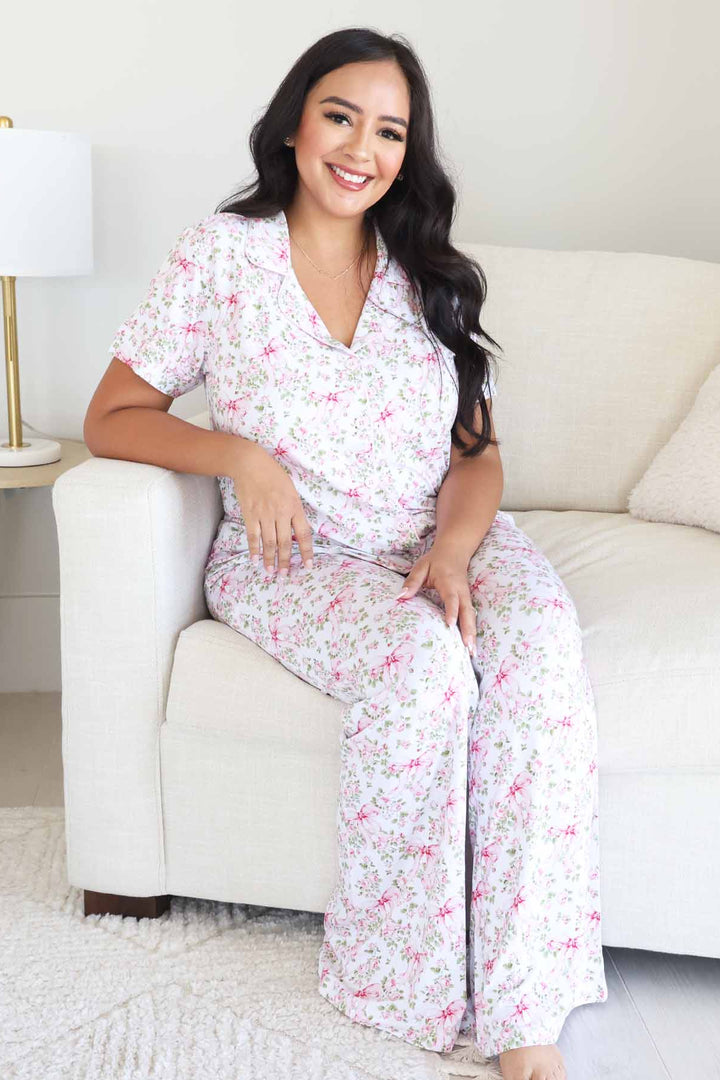 bows in bloom collar and flare pant women's two piece set 
