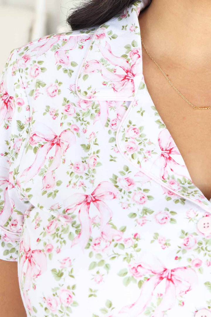 flower and bow collar lounge set for womens 
