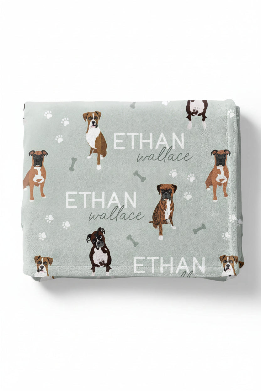 boxer personalized kids blanket green