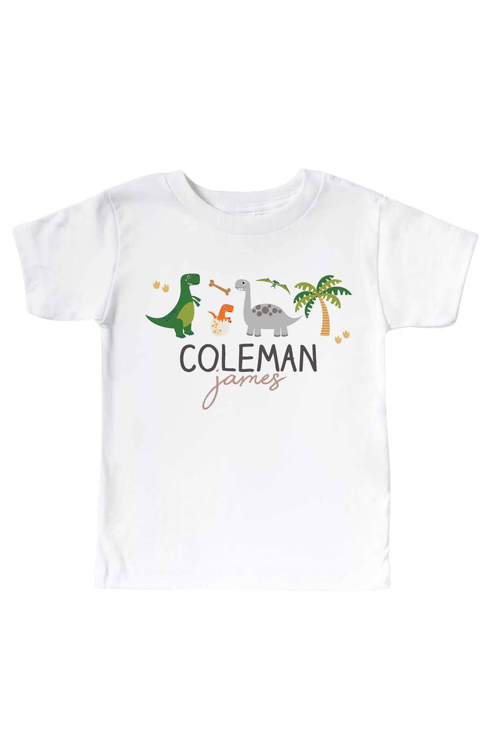 personalized neutral happy dino kids graphic tee 