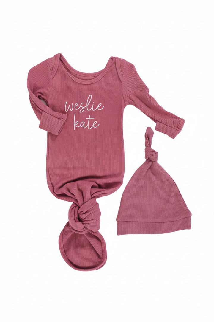 Girl Personalized Bamboo Newborn Baby Knot Gown & Hat