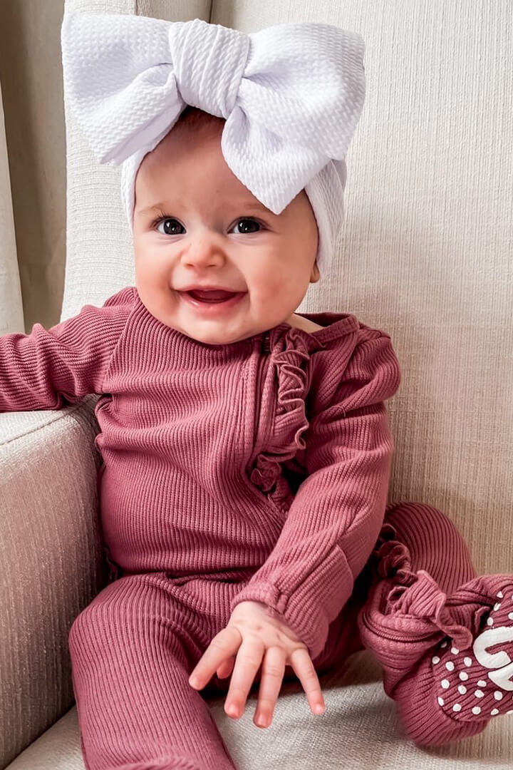 zipper ruffle footie boysenberry waffle bamboo 