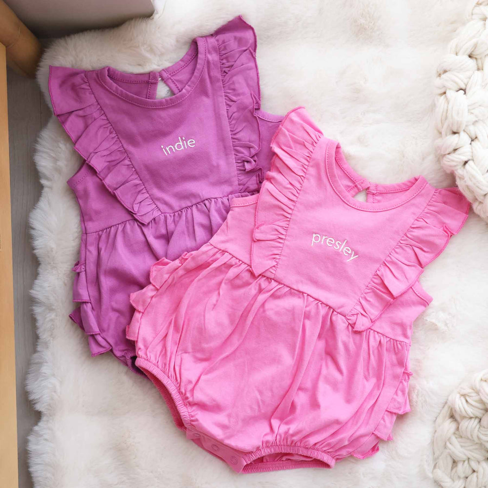 personalized ruffle bubble romper for babies