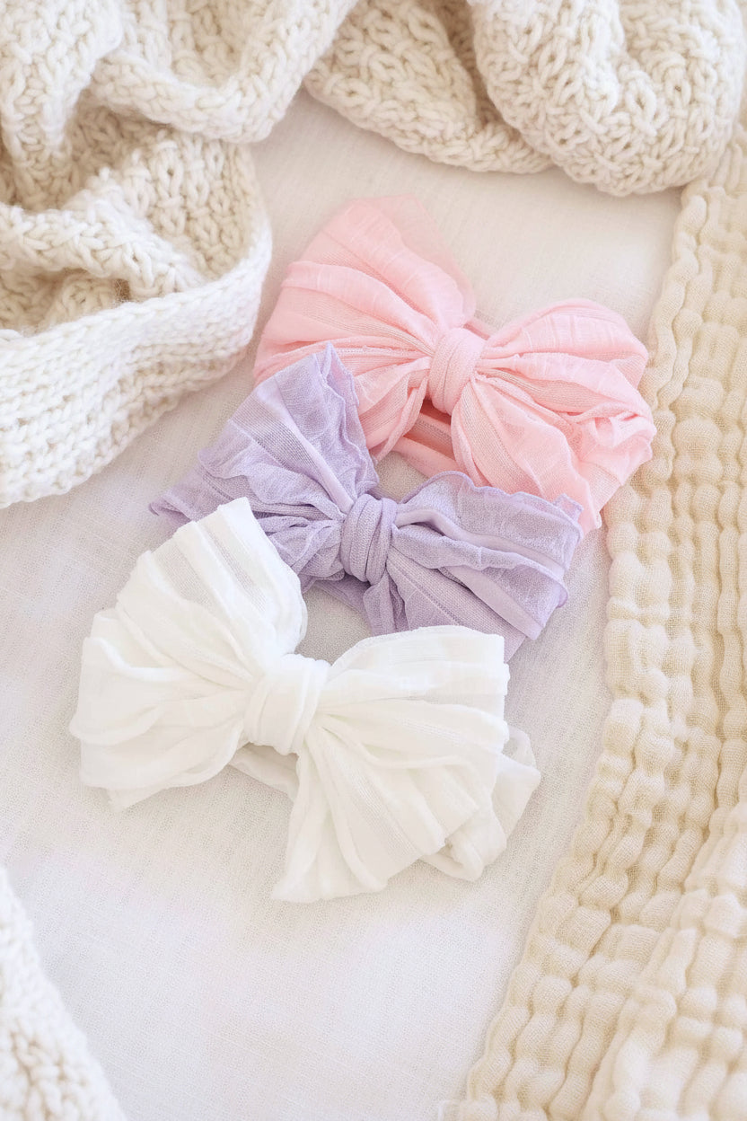 bright ruffle knit bows for babies 