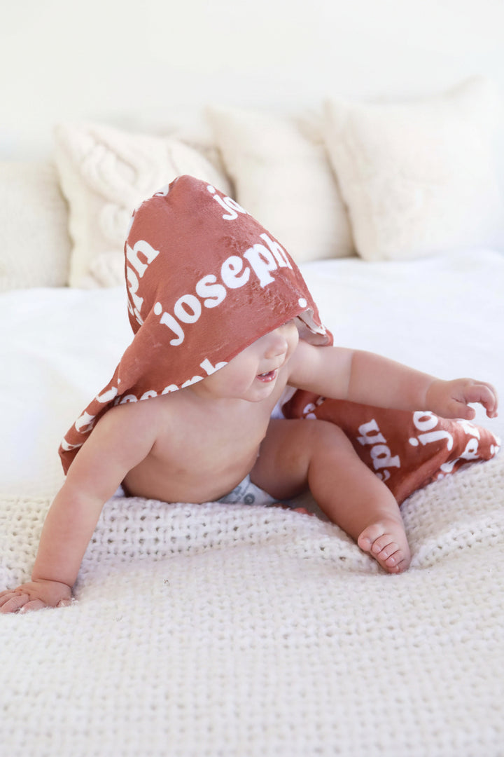 brown baby name hooded towel 