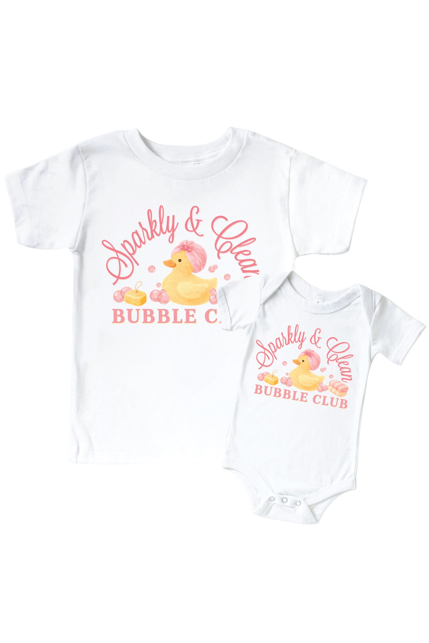 Bubble Club Pink Graphic Bodysuit & Kids Tee | White