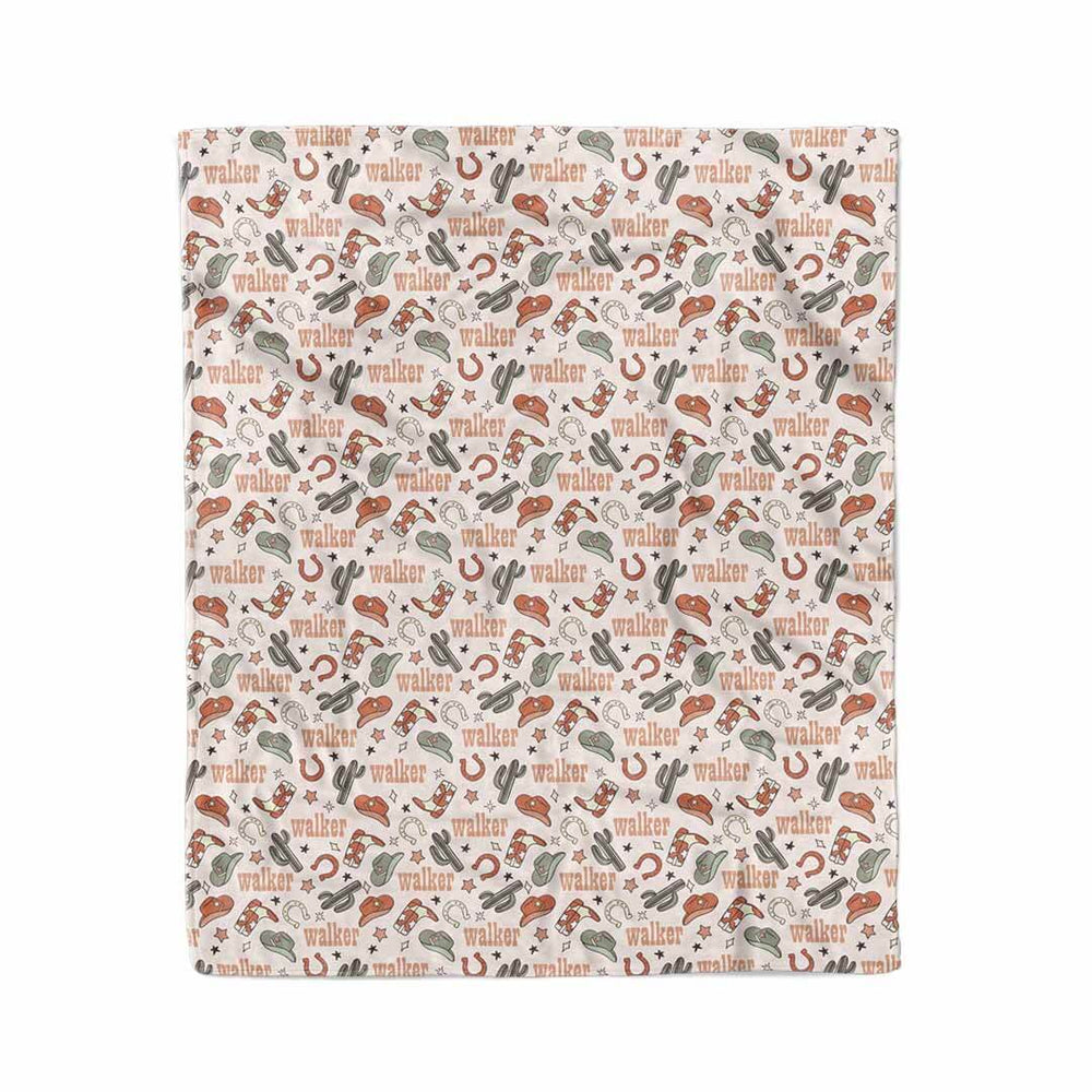neutral cowboy personalized kids blanket 