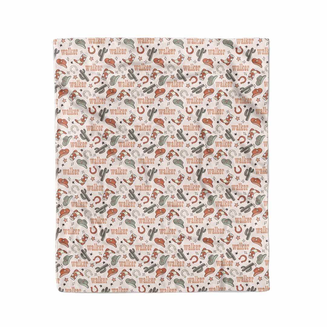 neutral cowboy personalized kids blanket 
