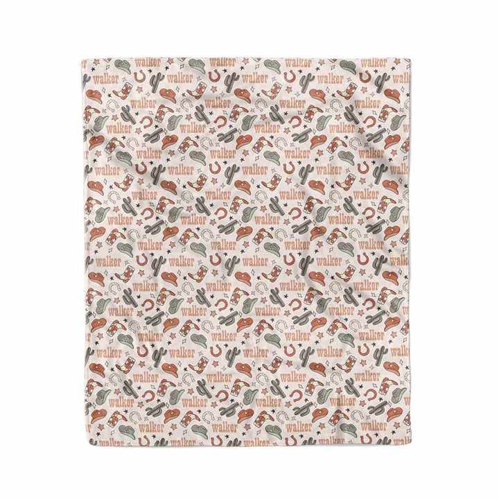 neutral cowboy personalized kids blanket 