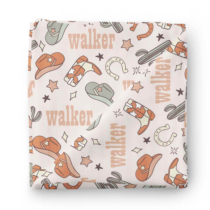 buckaroo cowboy personalized baby name swaddle blanket 