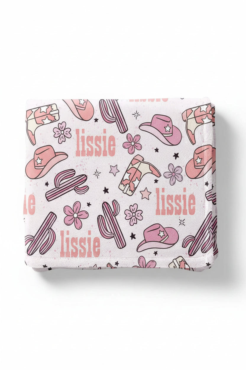 buckaroo cowgirl personalized kids blanket 