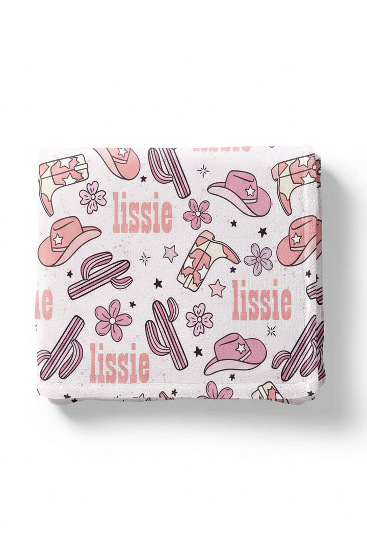 buckaroo cowgirl personalized kids blanket 