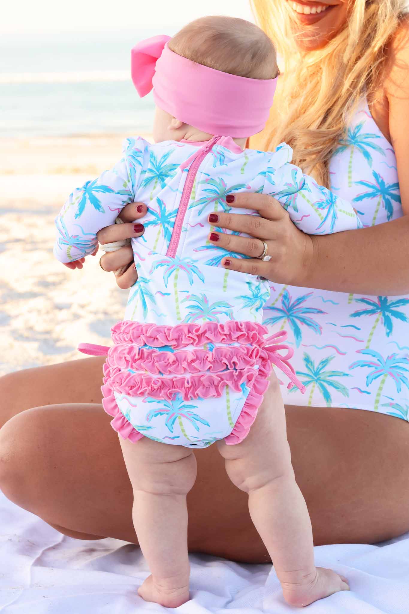 Long Sleeve Rash Guard With Ruffle Bottom | Blue Lagoon