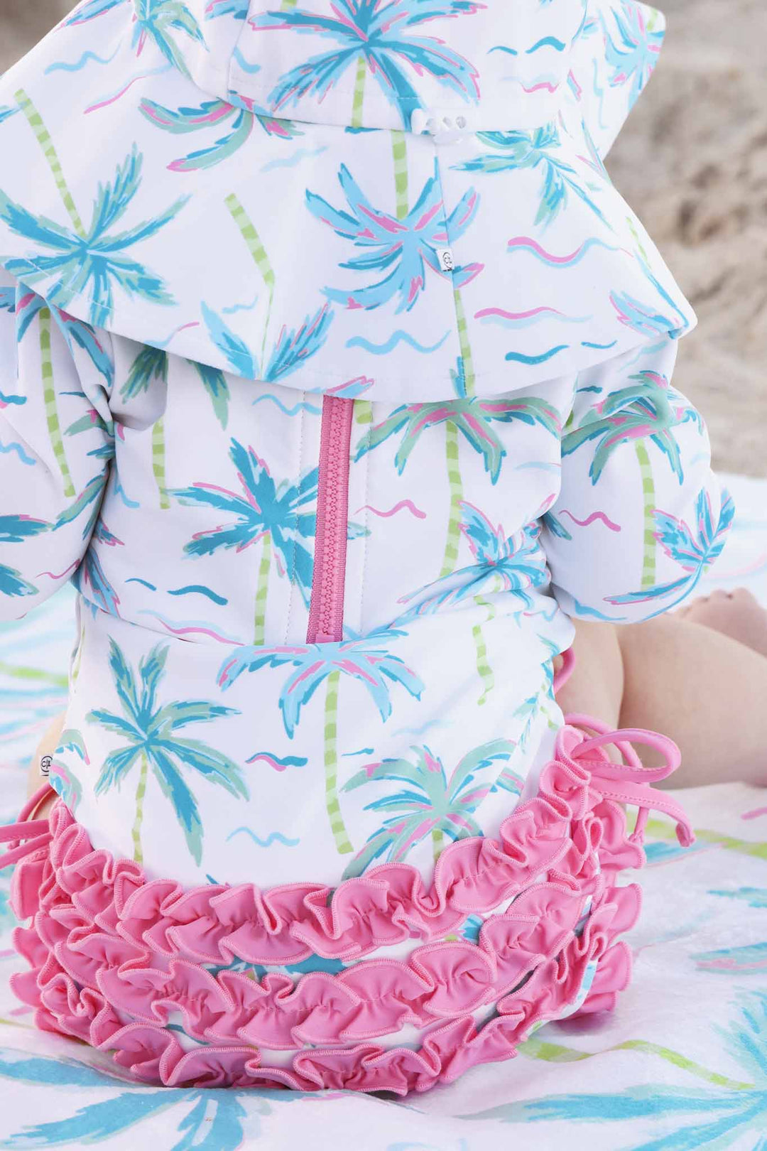 neon palm tree ruffle bottom rash guard swimsuit for baby girls 