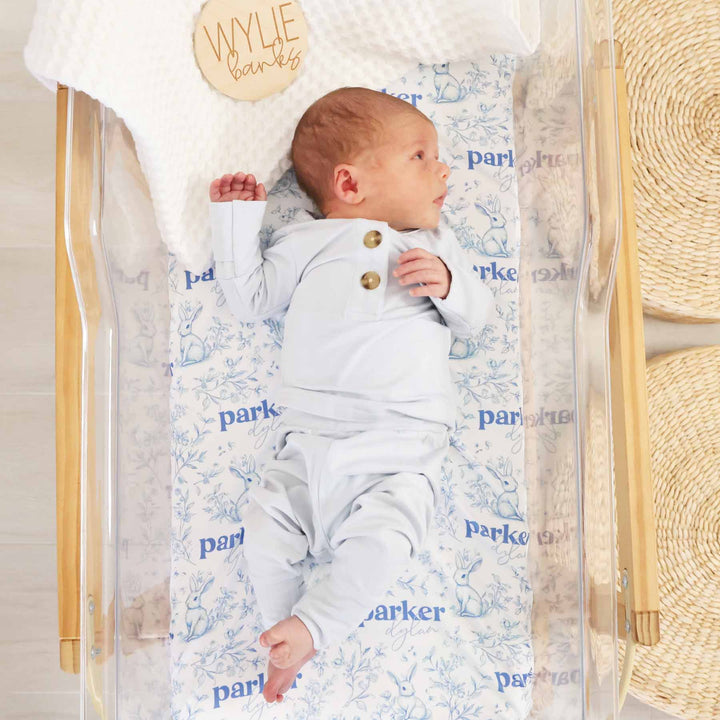 Bunny Blues Personalized Swaddle Blanket