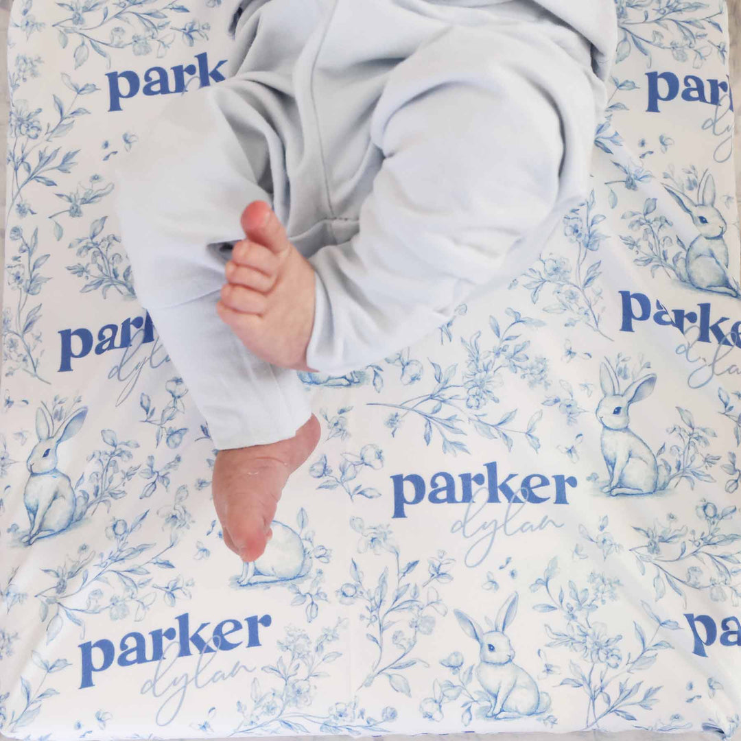 Bunny Blues Personalized Swaddle Blanket