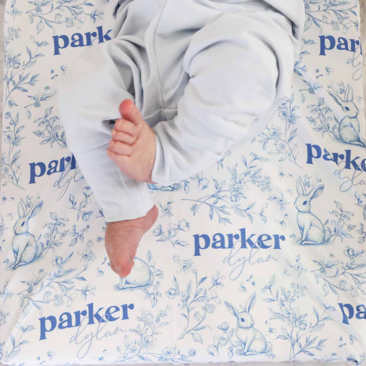 Bunny Blues Personalized Swaddle Blanket