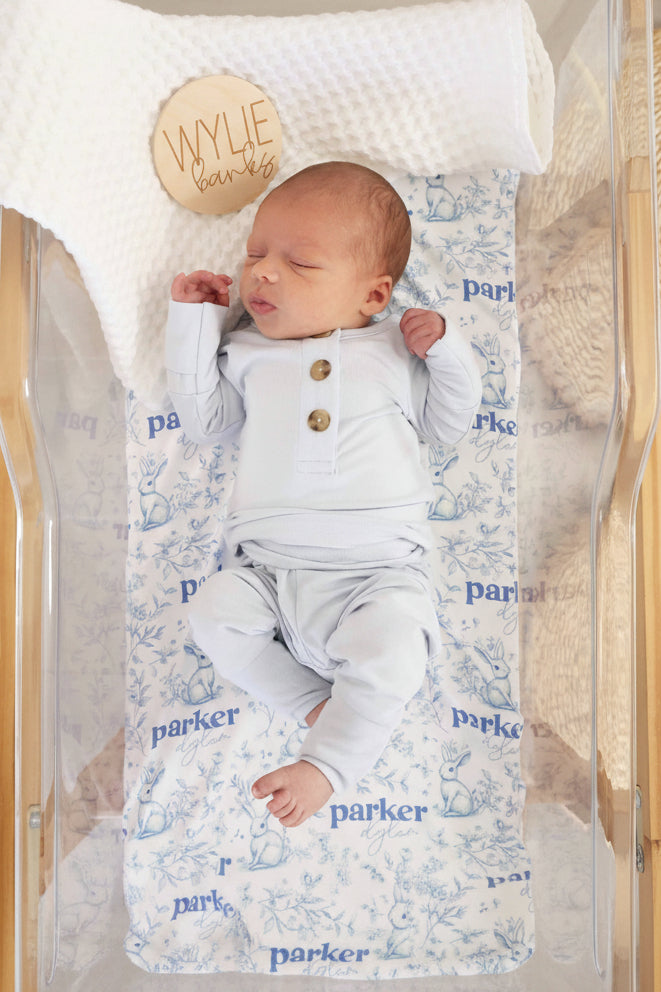 Bunny Blues Personalized Swaddle Blanket