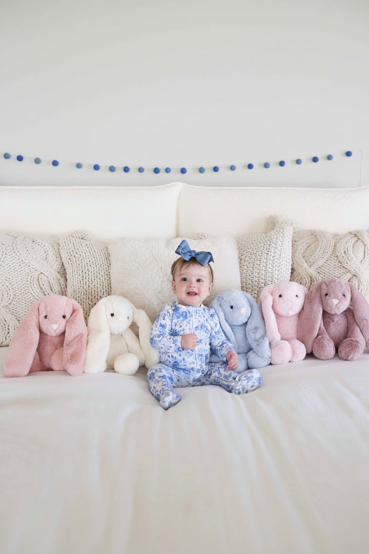 group of colorful bunny stuffed animals for kids and babies 