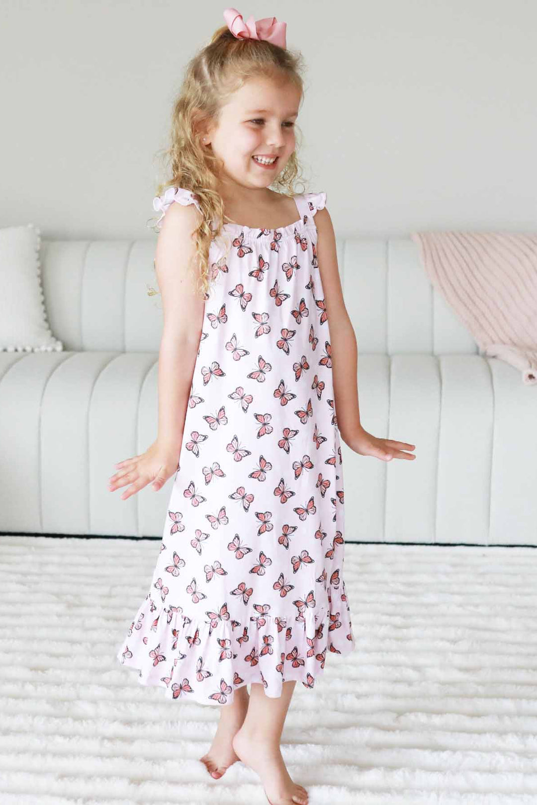 pink ruffle nightgown with orange butterflies