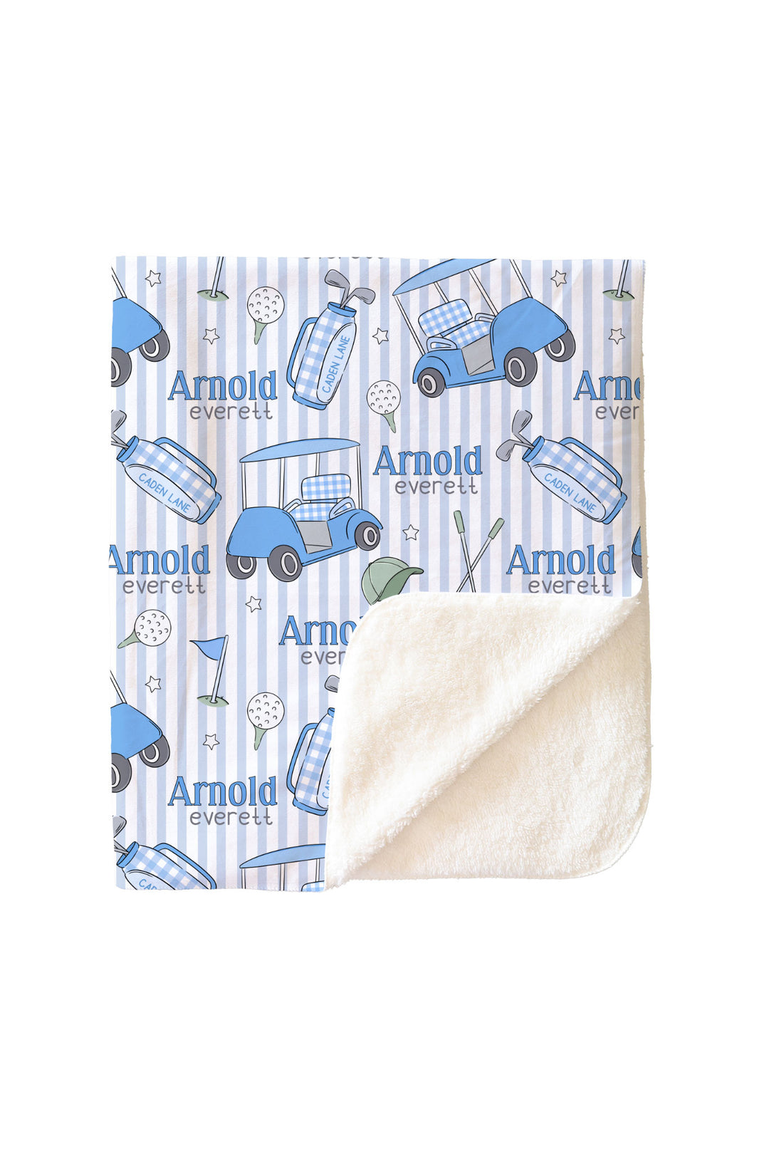 caddie crew blue personalized blanket, sherpa reverse side detail