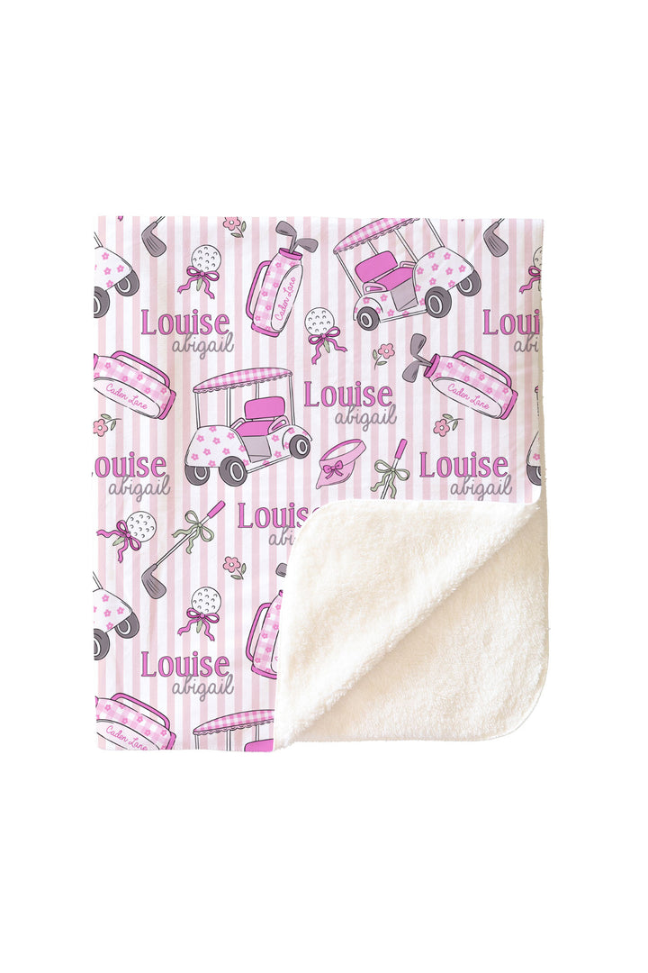 caddie crew pink personalized blanket, sherpa reverse side detail