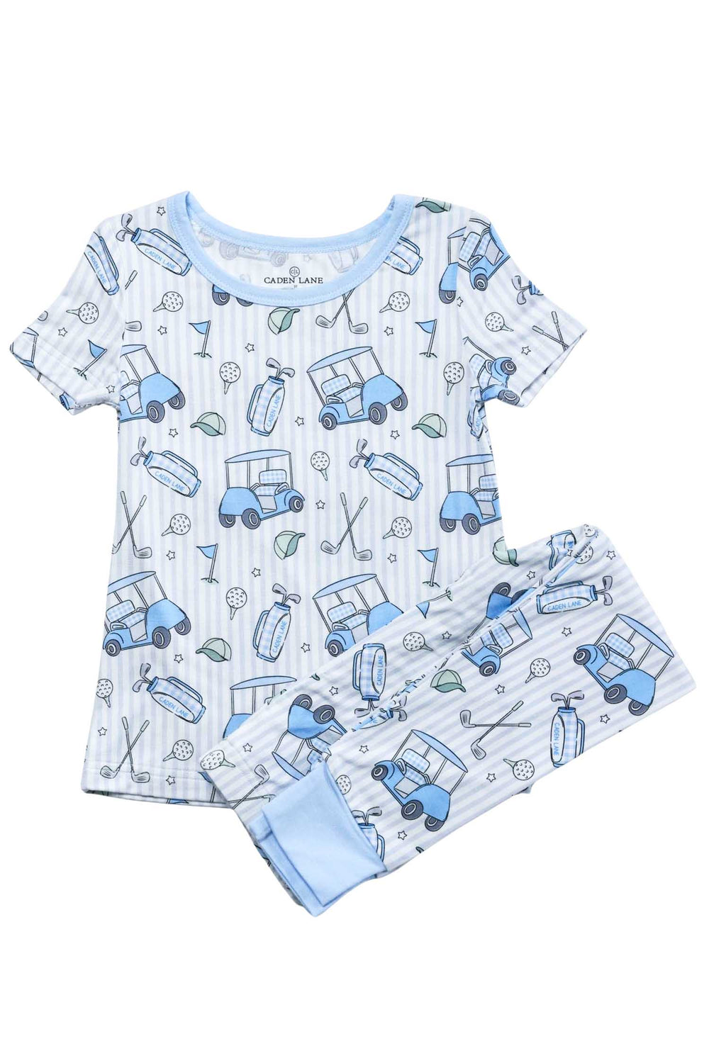 short sleeve two piece pajama set in caddie crew blue