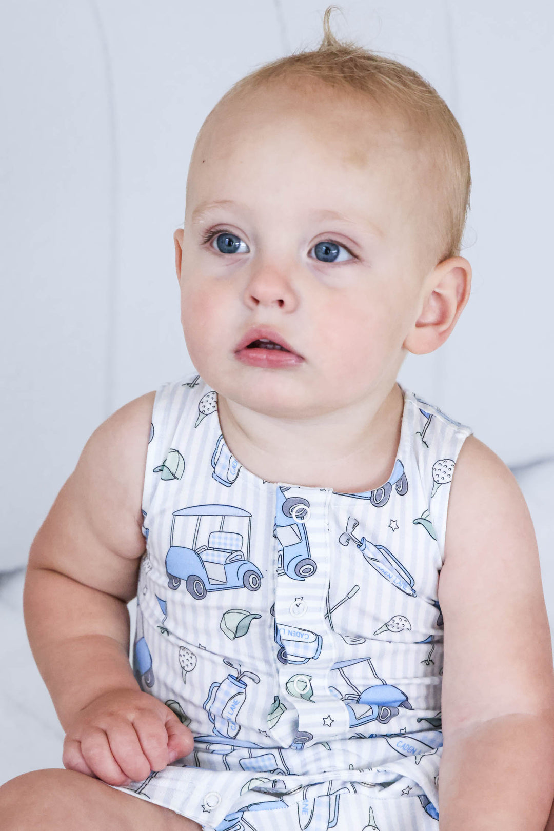 preppy golf print snap romper 