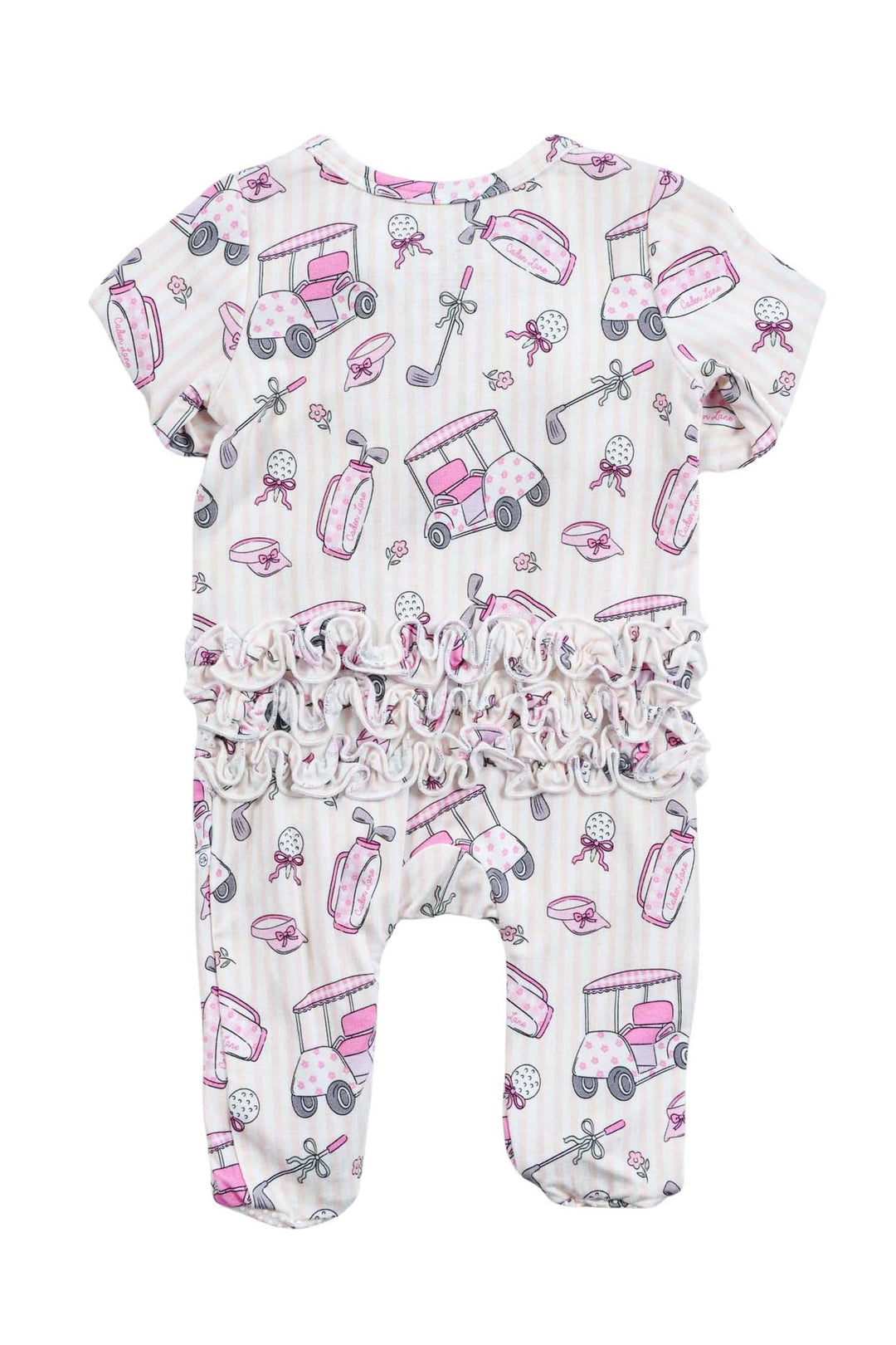 ruffle bottom zipper footie pink caddie crew