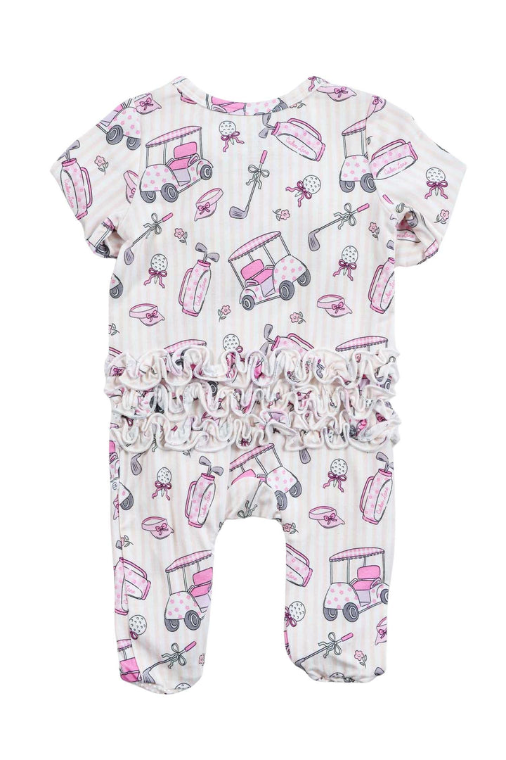 ruffle bottom zipper footie pink caddie crew