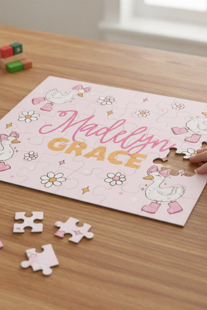Caden Lane Kids Personalized 30 Piece Puzzle | Silly Goose Pink — Baby Bamboo Apparel