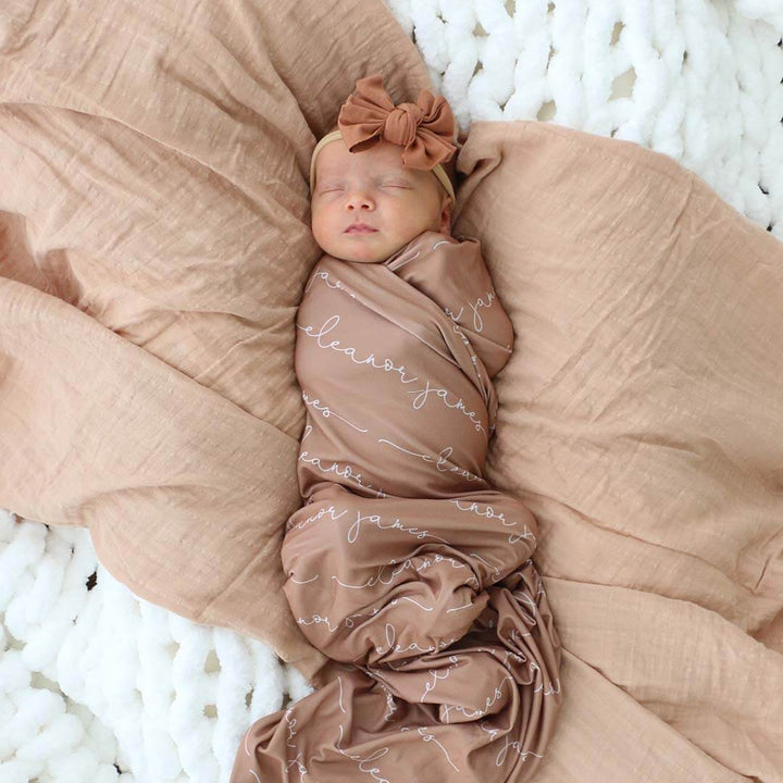 CAMEL PERSONALIZED SCRIPT SWADDLE BLANKET 