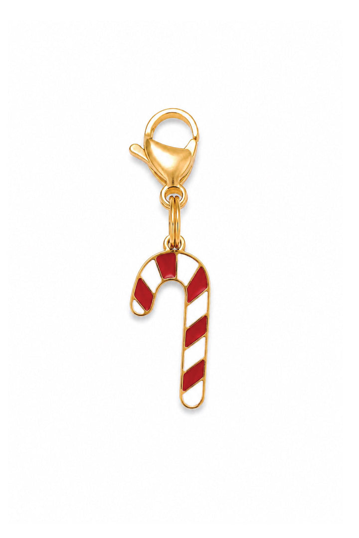 Lane & Leash candy cane charm collar with gold ring with lobster clasp and red-and-white enamel candy cane charm