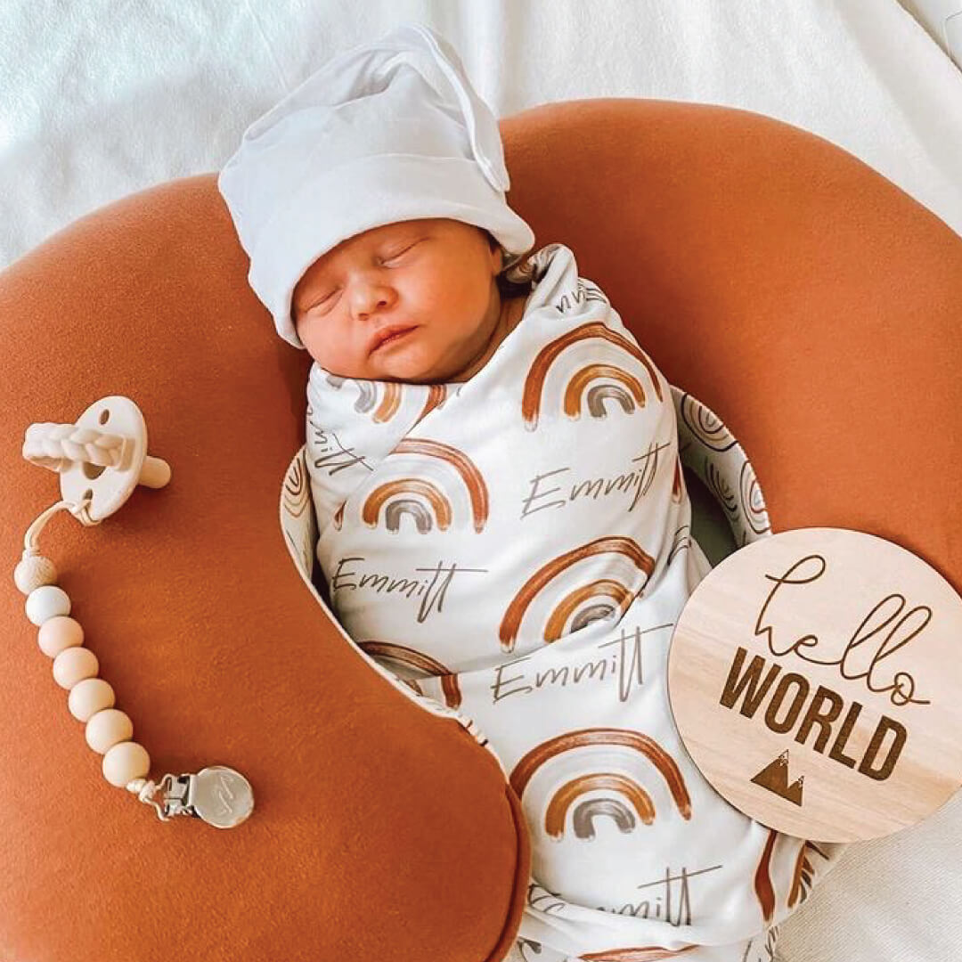 personalized rainbow swaddle blanket 