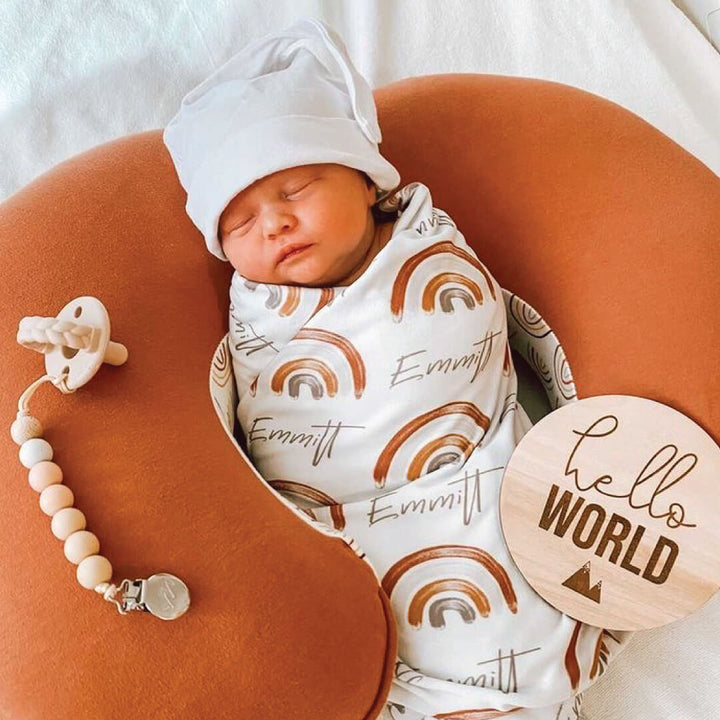 personalized rainbow swaddle blanket 