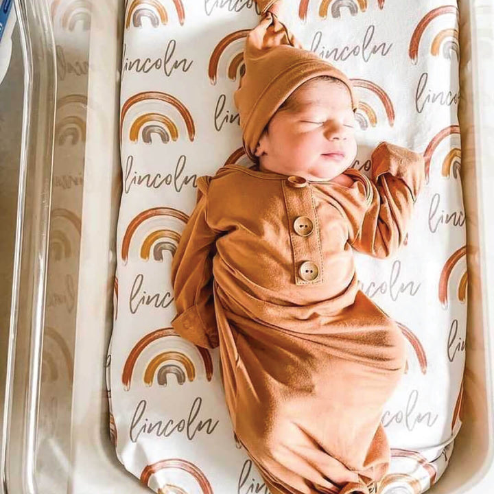 cannon's earthy rainbow personalized swaddle blanket 